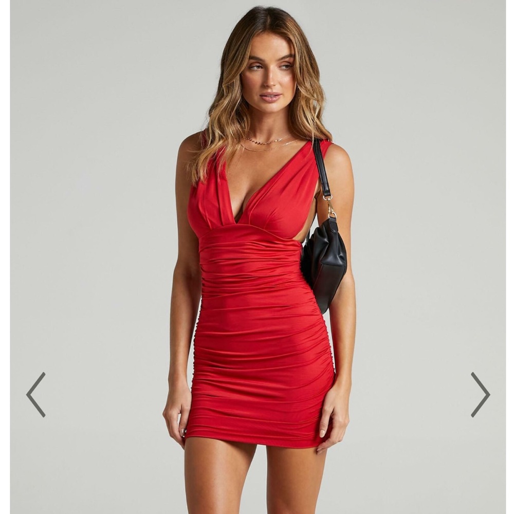 Showpo red ruched mini dress